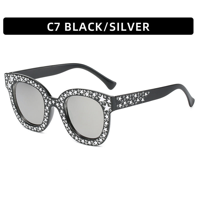 Women Sunglasses Fashion Square Sunglass Mosaic Star Diamond Decoration Sun Glasses Retro UV400 Gradients Gray Shades Eyewear