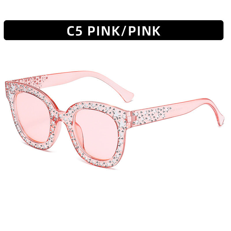 Women Sunglasses Fashion Square Sunglass Mosaic Star Diamond Decoration Sun Glasses Retro UV400 Gradients Gray Shades Eyewear