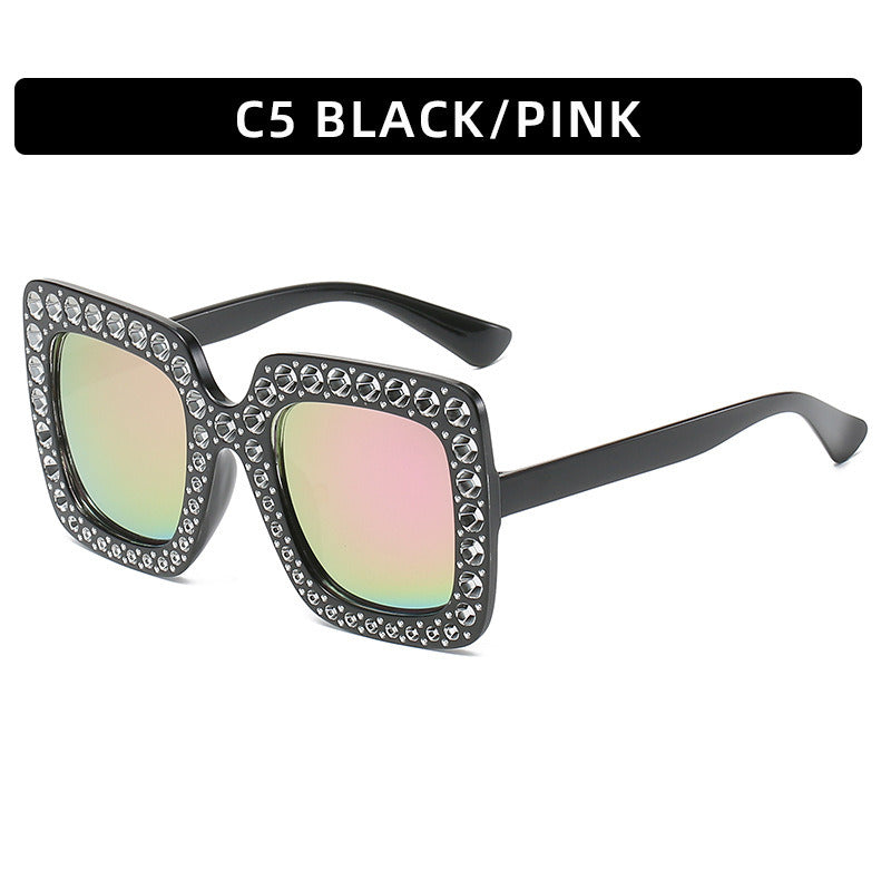 Women Sunglasses Fashion Square Sunglass Mosaic Star Diamond Decoration Sun Glasses Retro UV400 Gradients Gray Shades Eyewear