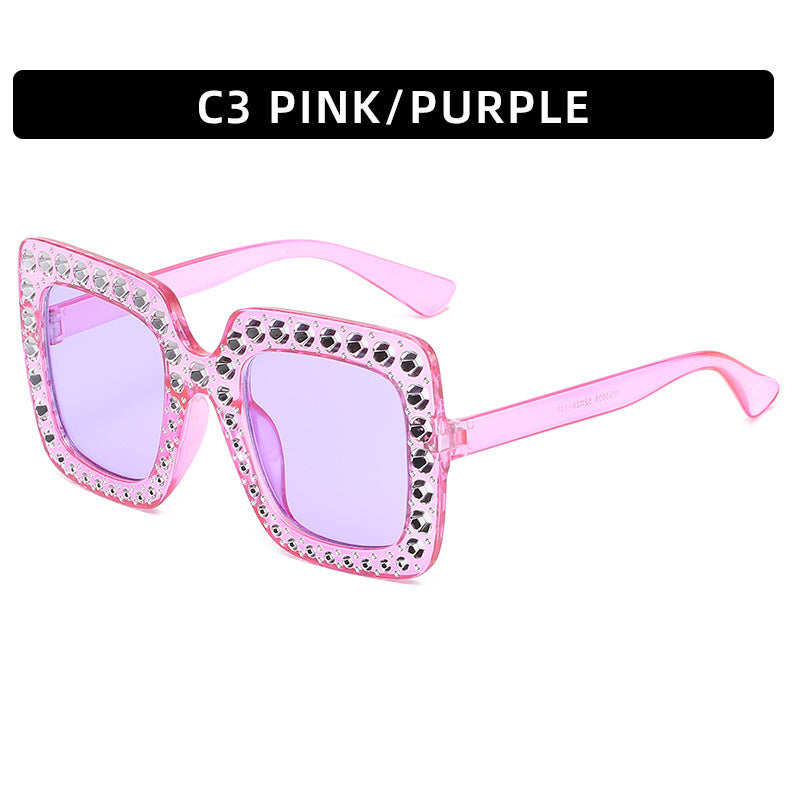 Women Sunglasses Fashion Square Sunglass Mosaic Star Diamond Decoration Sun Glasses Retro UV400 Gradients Gray Shades Eyewear