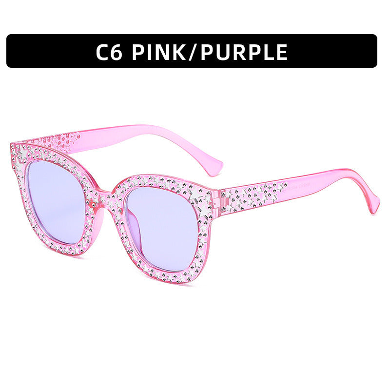 Women Sunglasses Fashion Square Sunglass Mosaic Star Diamond Decoration Sun Glasses Retro UV400 Gradients Gray Shades Eyewear