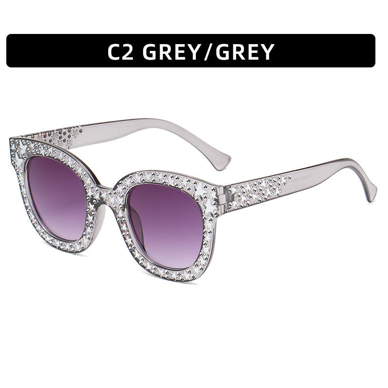 Women Sunglasses Fashion Square Sunglass Mosaic Star Diamond Decoration Sun Glasses Retro UV400 Gradients Gray Shades Eyewear