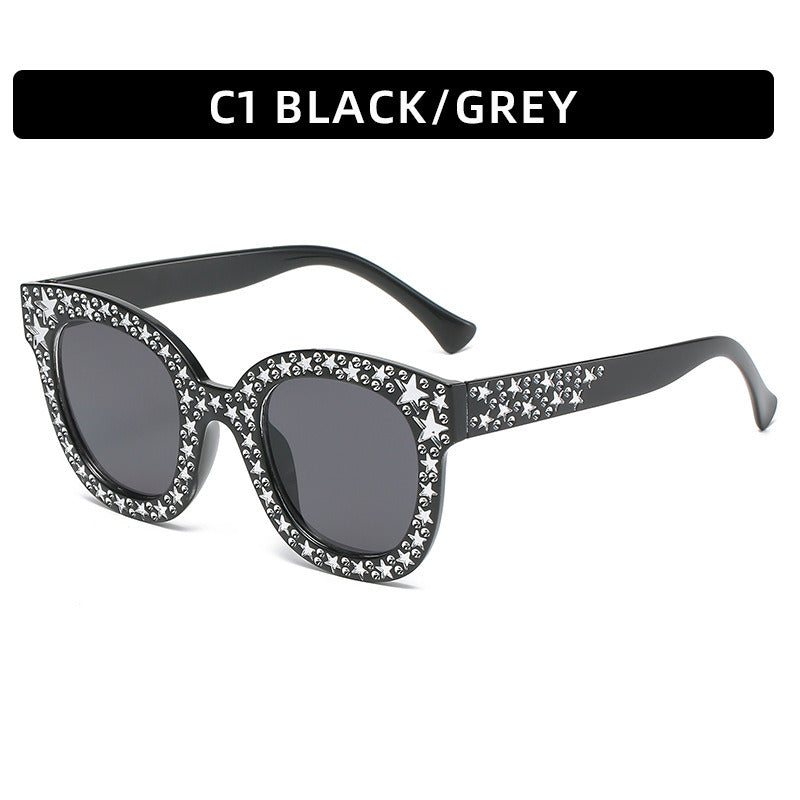 Women Sunglasses Fashion Square Sunglass Mosaic Star Diamond Decoration Sun Glasses Retro UV400 Gradients Gray Shades Eyewear