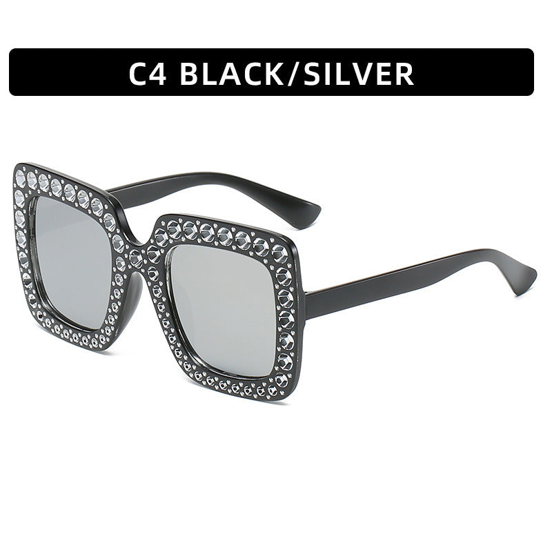 Women Sunglasses Fashion Square Sunglass Mosaic Star Diamond Decoration Sun Glasses Retro UV400 Gradients Gray Shades Eyewear