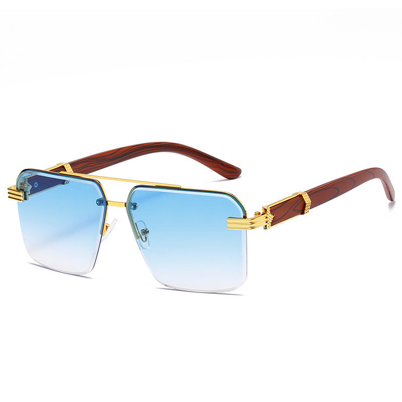 Women Sunglasses Fashion Square Sunglass Wood Grain Mirror Legs Sun Glasses Retro Double Bridge UV400 Shades Eyewear