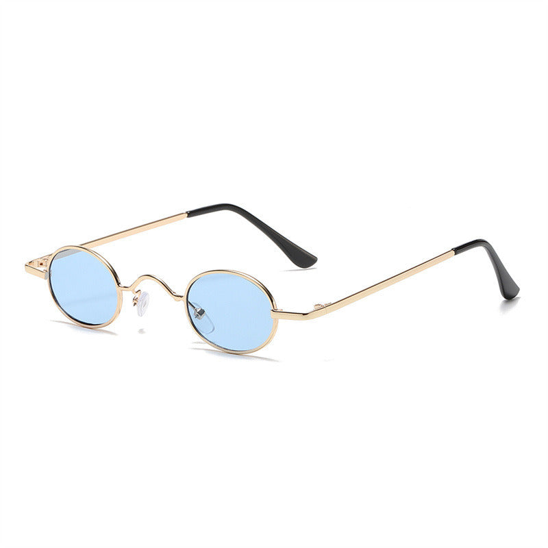 Fashion Women Round Sunglasses Shades UV400 Vintage Metal Legs Eyewear Men Small Frame Oval Ocean Blue Lens Sun Glasses