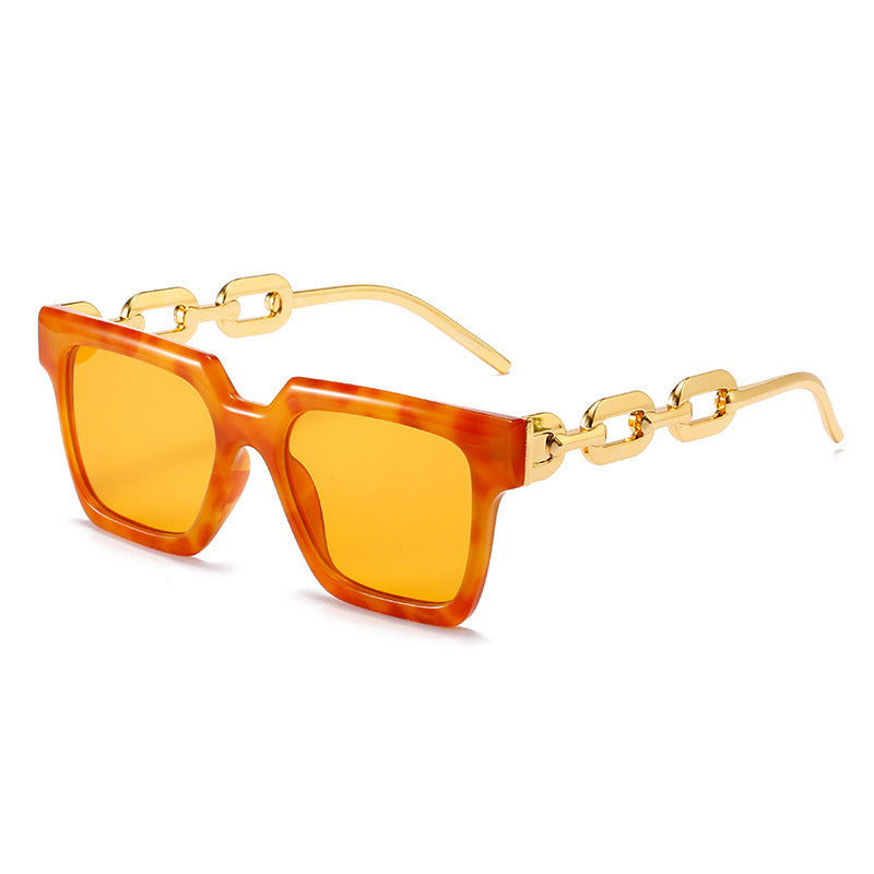 Women Sunglasses Fashion Square Sunglass Hollow Out Chain Sun Glasses Retro Men UV400 Gradients Shades Eyewear