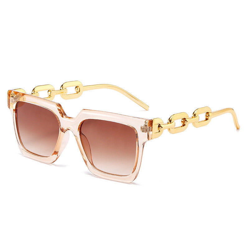 Women Sunglasses Fashion Square Sunglass Hollow Out Chain Sun Glasses Retro Men UV400 Gradients Shades Eyewear