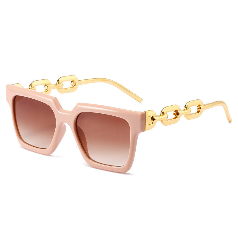 Women Sunglasses Fashion Square Sunglass Hollow Out Chain Sun Glasses Retro Men UV400 Gradients Shades Eyewear