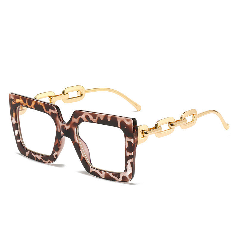 Fashion Women Square Glasses Frame Vintage Oversized Metal Chain Legs Myopia Men Clear Lens Optical Spectacle Goggles Eyeglass