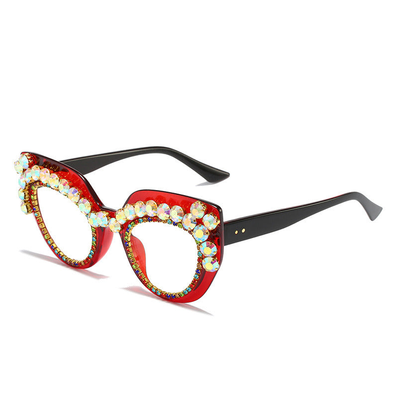 Fashion Cat Eye Myopia Glasses Frame Women Clear Lens Glass Rhinestones Decoration Optical Spectacle Goggles Female Eyeglass