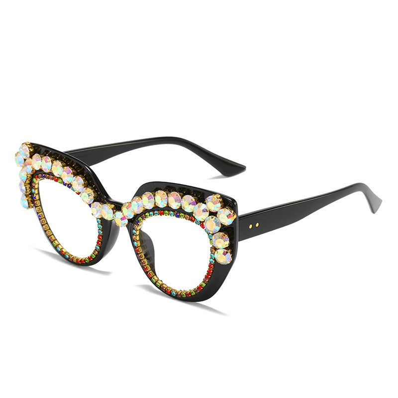 Fashion Cat Eye Myopia Glasses Frame Women Clear Lens Glass Rhinestones Decoration Optical Spectacle Goggles Female Eyeglass