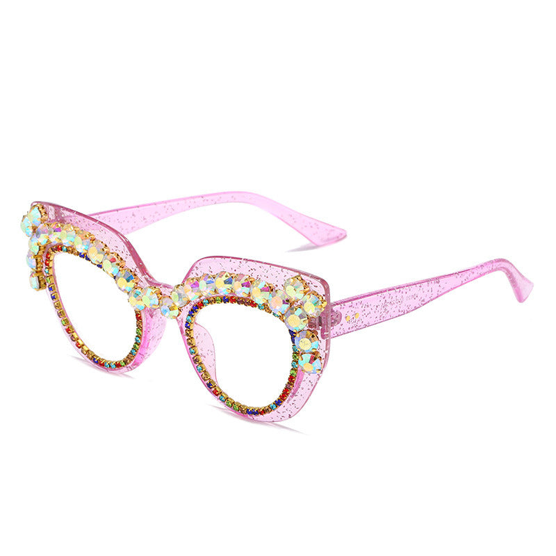 Fashion Cat Eye Myopia Glasses Frame Women Clear Lens Glass Rhinestones Decoration Optical Spectacle Goggles Female Eyeglass