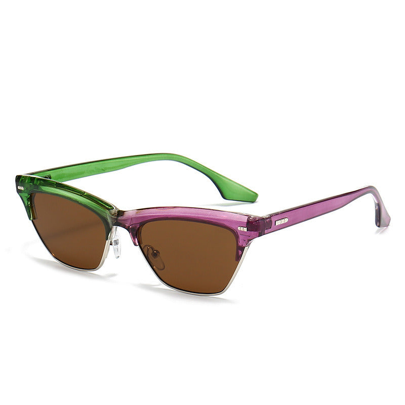 Retro Cat Eye Sunglasses Women Fashion Brand Designer Purple Green Shades UV400 Female Trending Metal Contrast Color Sun Glasses