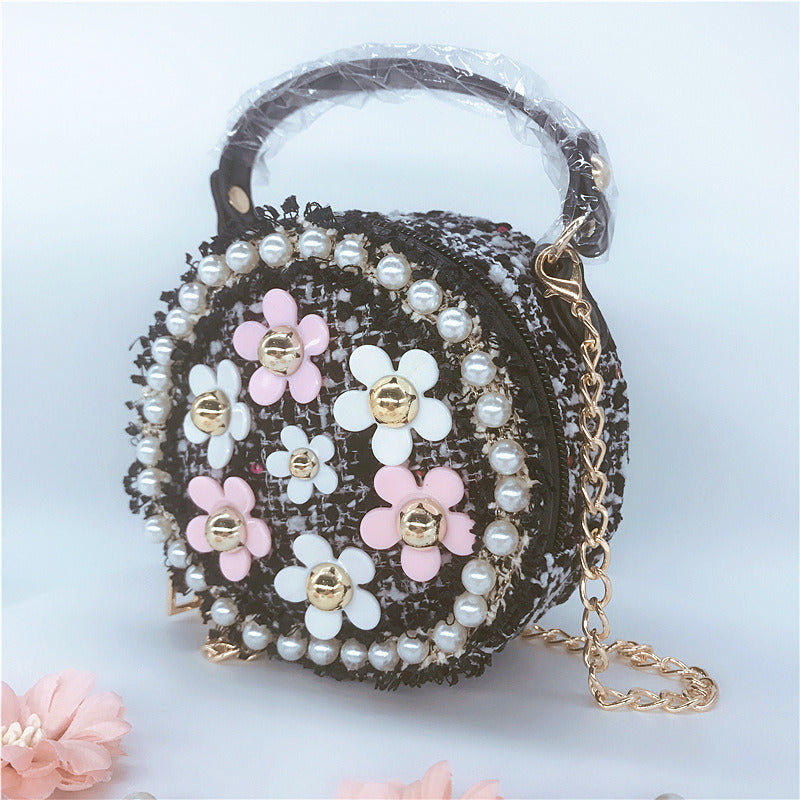 Mini Crossbody Bag Girls Purse Pearl Flower Shoulder Handbags with Chain