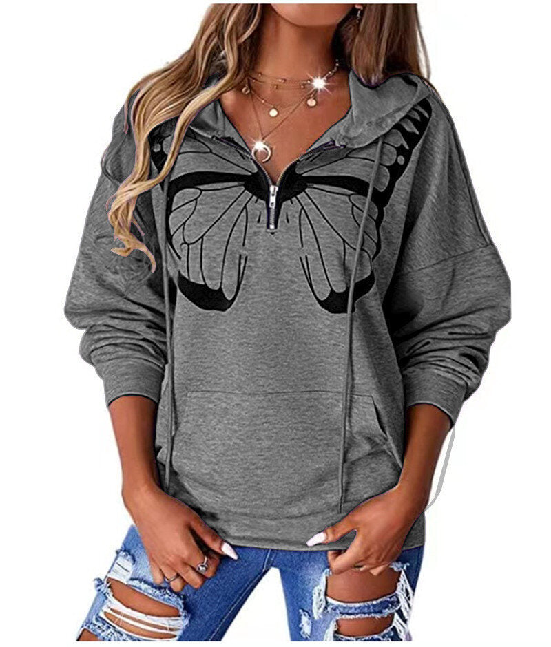 Women's Lapel Zipper Sweatshirt Drawstring Pullover Tops
