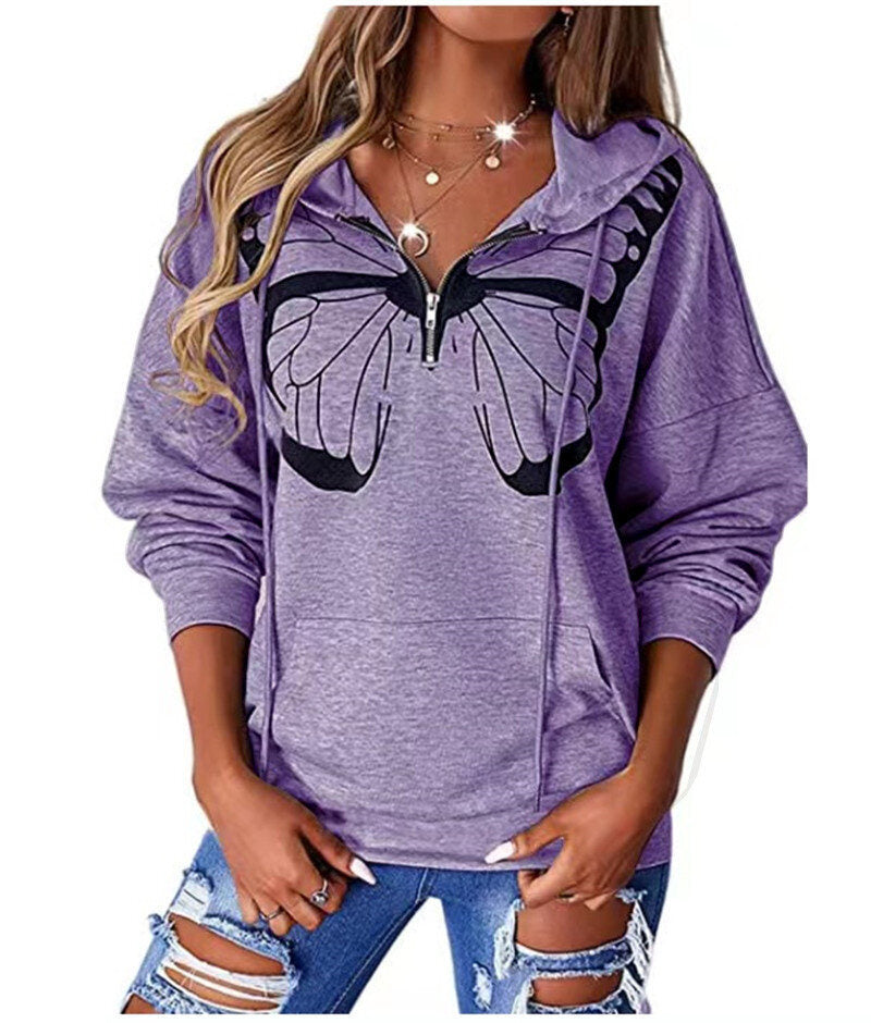 Women's Lapel Zipper Sweatshirt Drawstring Pullover Tops