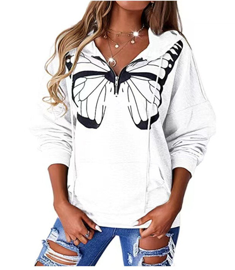 Women's Lapel Zipper Sweatshirt Drawstring Pullover Tops