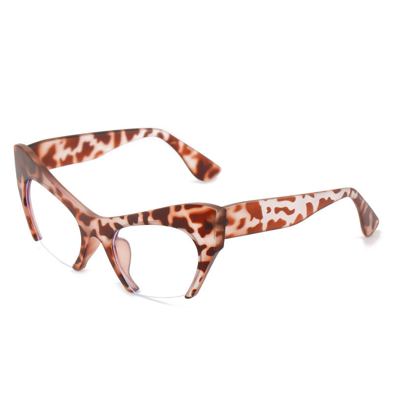 Fashion Cat Eye Glasses Frame Women Men Leopard Semi Rimless Myopia Eyewear Optical Spectacle Goggles Eyeglass