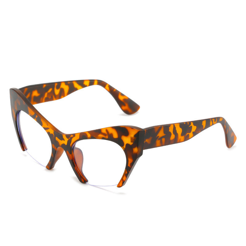 Fashion Cat Eye Glasses Frame Women Men Leopard Semi Rimless Myopia Eyewear Optical Spectacle Goggles Eyeglass