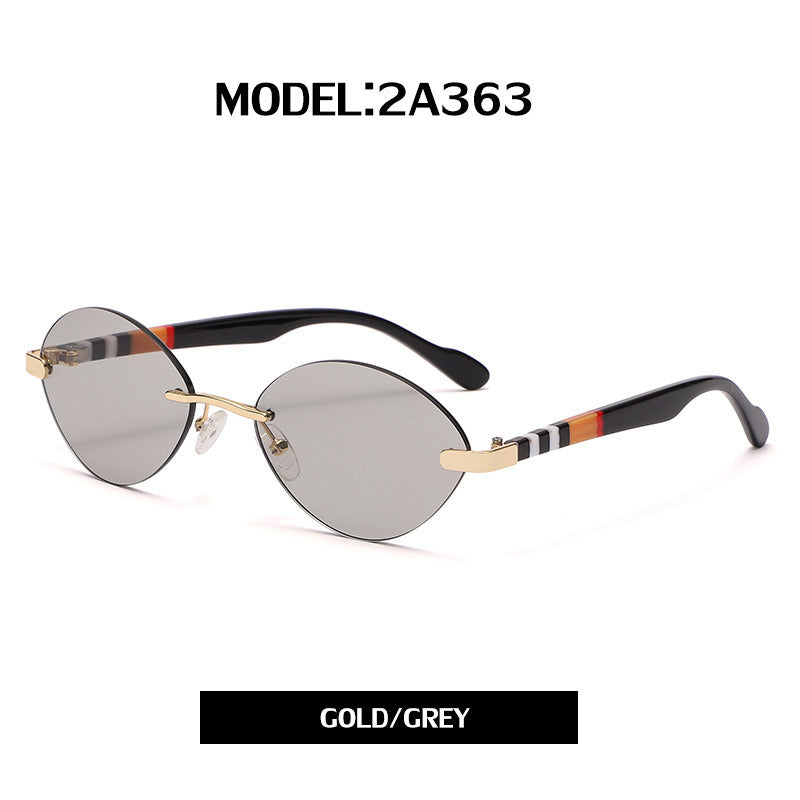 Fashion Oval Sunglasses Women Rimless Glasses Retro Cutting Edge Sunglass Men Driving Eyewear UV400 Sun Glass Gradient Shades