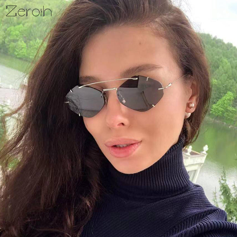 Fashion Polygonal Sunglasses Women Rimless Glasses Retro Sunglass Men Luxury Designer Eyewear UV400 Sun Glass Dark Green Shades