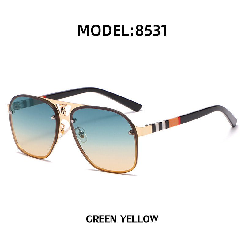 Fashion Pilot Sunglasses Men Oversized Frame Glasses Retro Outside Driving Sunglass Eyewear UV400 Sun Glass Gradient Shades