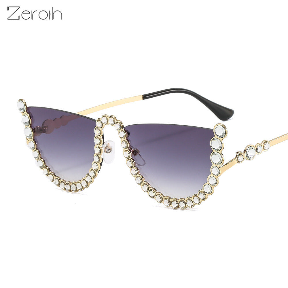 Fashion Half Round Sunglasses Women Rhinestones Glasses Retro Sunglass Luxury Designer Eyewear UV400 Sun Glass Gradient Shades