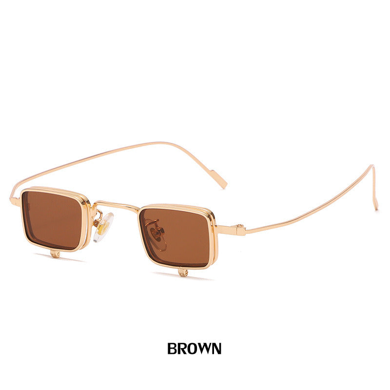 Fahion Square Sunglasses Women Flip Glasses Retro Steampunk Sunglass Men Luxury Designer Eyewear UV400 Sun Glass brown Shades