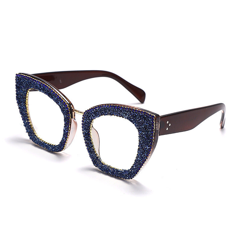 Fashion Cat Eye Glasses Frame Women Anti Blue Light Eyewear Optical Spectacle Female Rhinestones Goggles Eyeglass