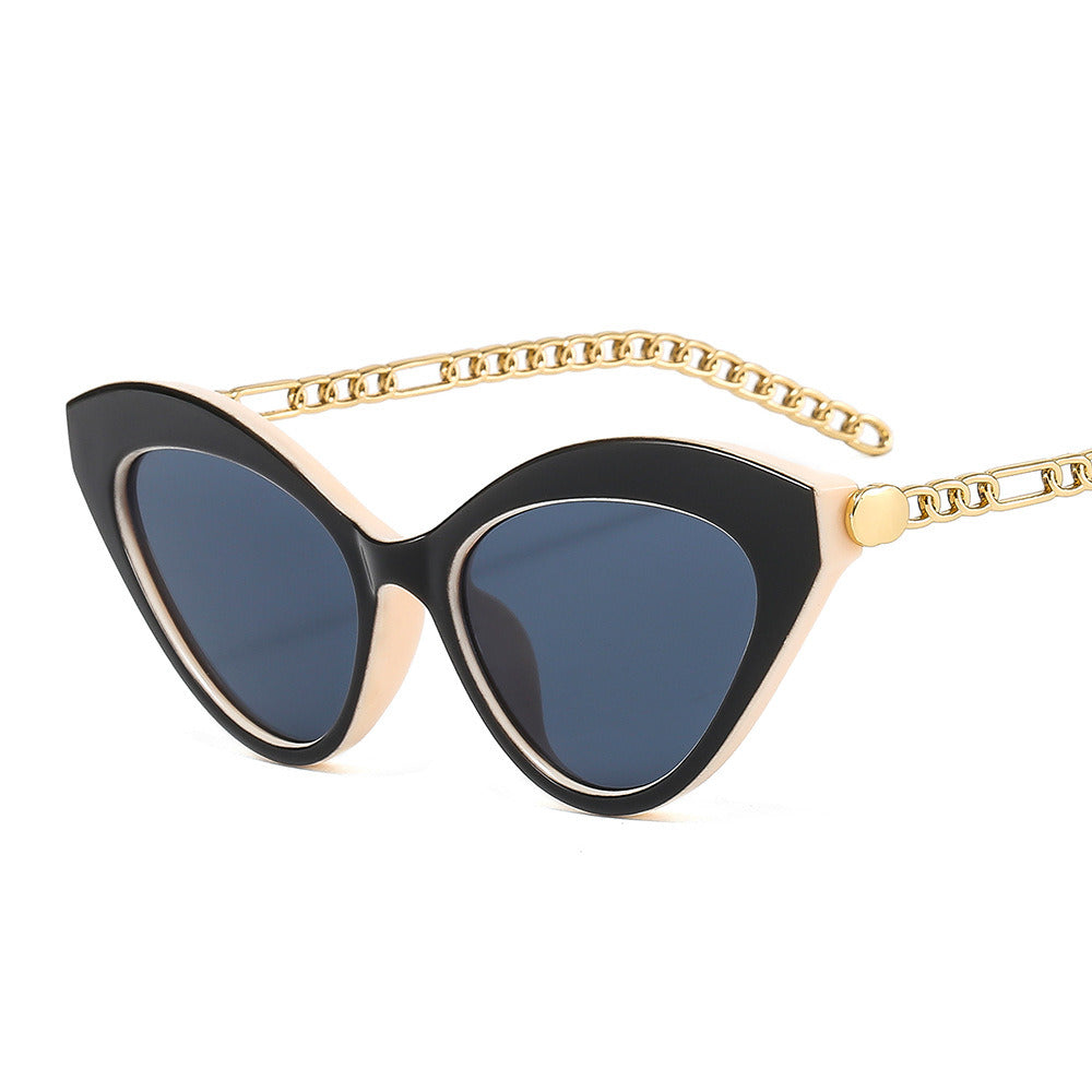 Fashioon Cat Eye Sunglasses Women Chain Frame Leg Glasses Retro Sunglass Female Leopard Eyewear UV400 Sun Glass Yellow Shade