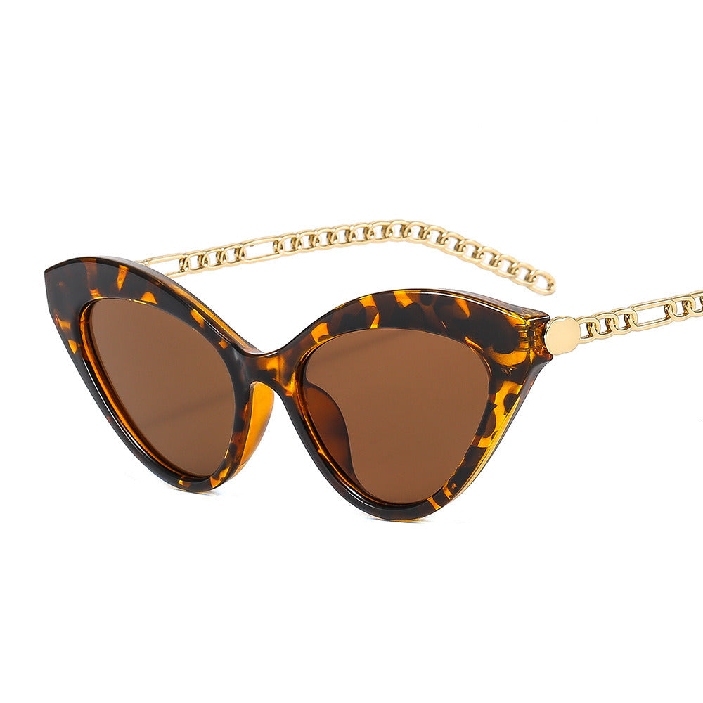 Fashioon Cat Eye Sunglasses Women Chain Frame Leg Glasses Retro Sunglass Female Leopard Eyewear UV400 Sun Glass Yellow Shade