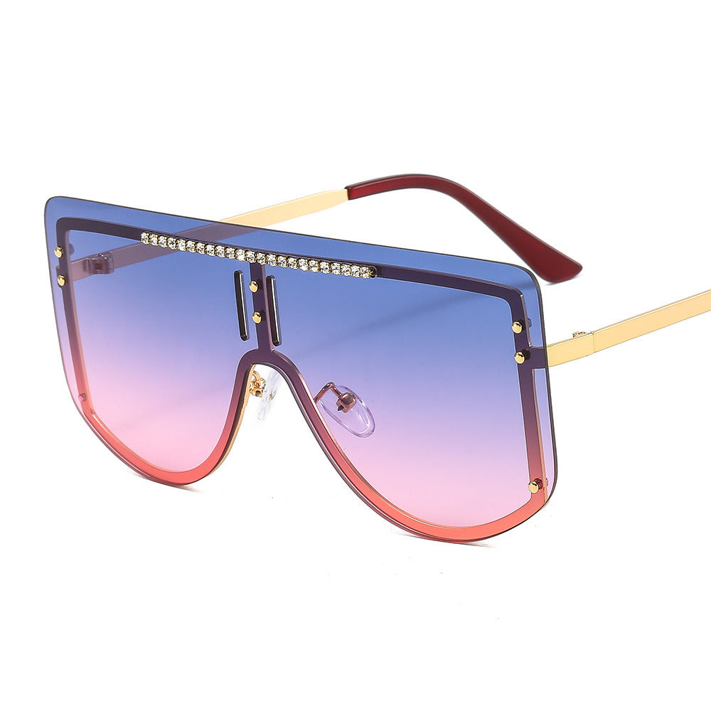 Fashion One Piece Sunglasses Women Rhinestones Glasses Retro Windproof Sunglass Female Eyewear UV400 Sun Glass Gradient Shades