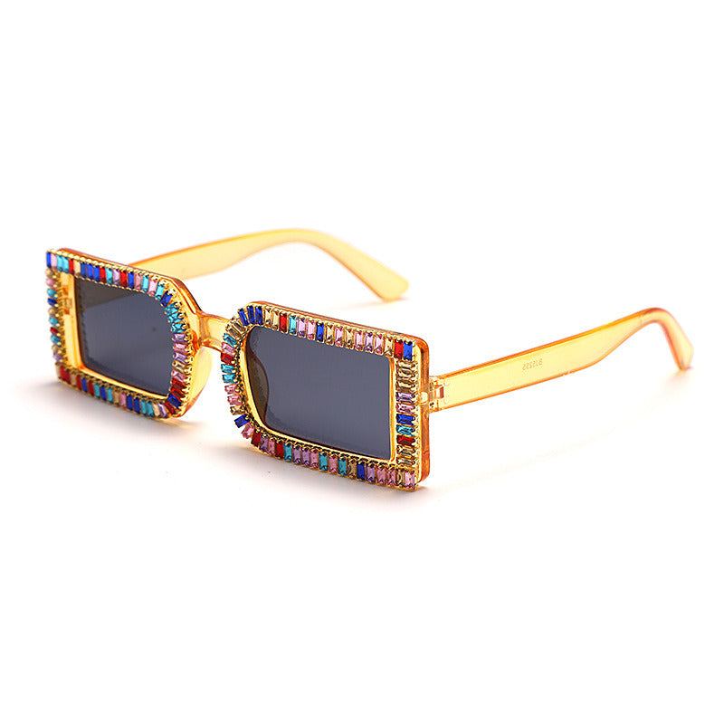 Fashion Rhinestones Square Sunglasses Women Glasses Retro Sunglass Female Luxury Designer Eyewear UV400 Sun Glass Brown Shades