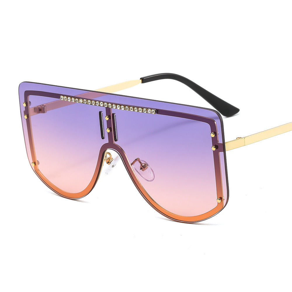 Fashion One Piece Sunglasses Women Rhinestones Glasses Retro Windproof Sunglass Female Eyewear UV400 Sun Glass Gradient Shades