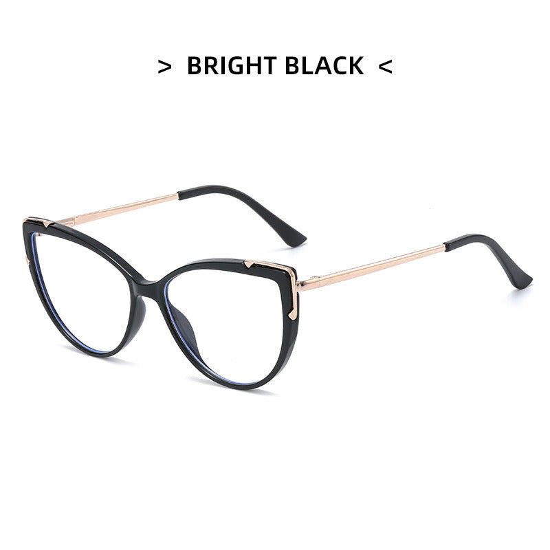 HD anti-blue light glasses frame trendy cat eye metal glasses frame flat mirror