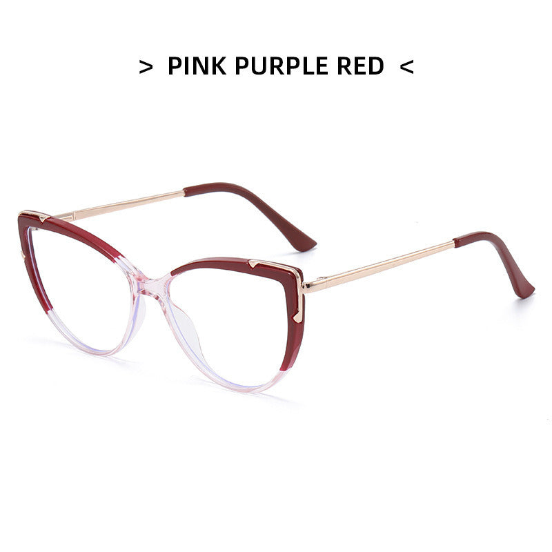 HD anti-blue light glasses frame trendy cat eye metal glasses frame flat mirror