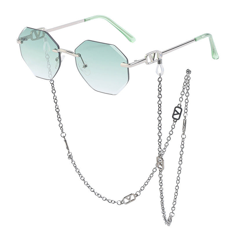 Korean Fashion Sunglasses Women Wholesale Explosive Frameless Framed Chain Sunglasses Trend New