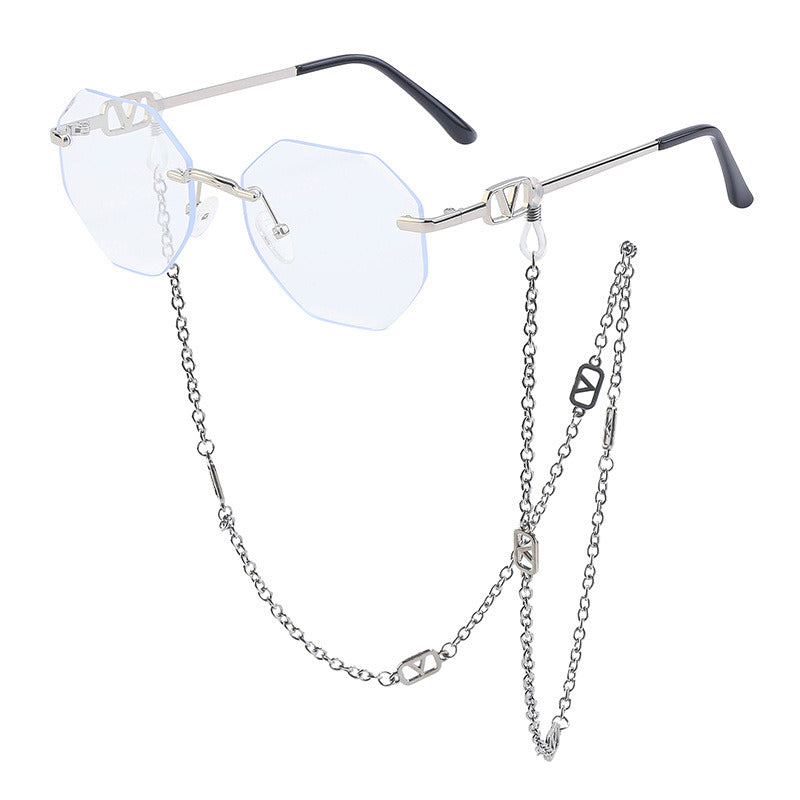 Korean Fashion Sunglasses Women Wholesale Explosive Frameless Framed Chain Sunglasses Trend New