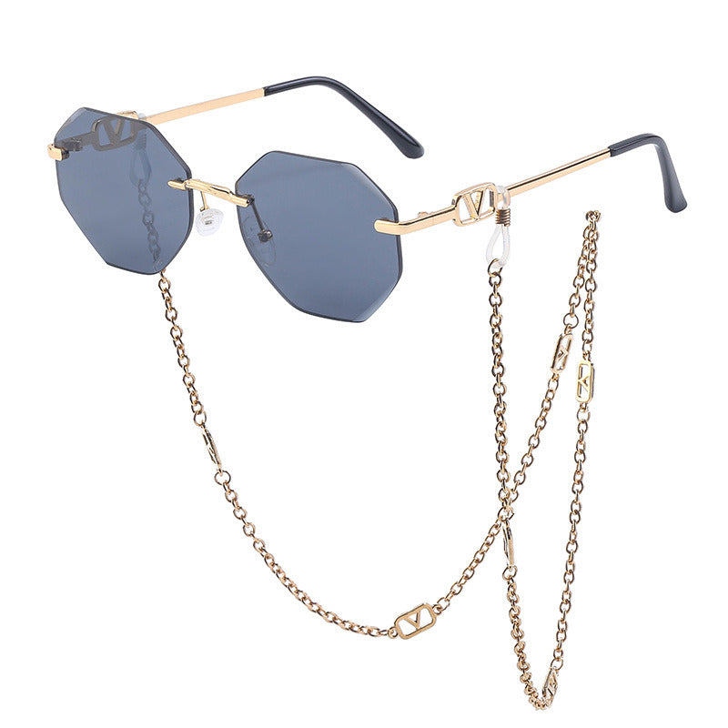 Korean Fashion Sunglasses Women Wholesale Explosive Frameless Framed Chain Sunglasses Trend New