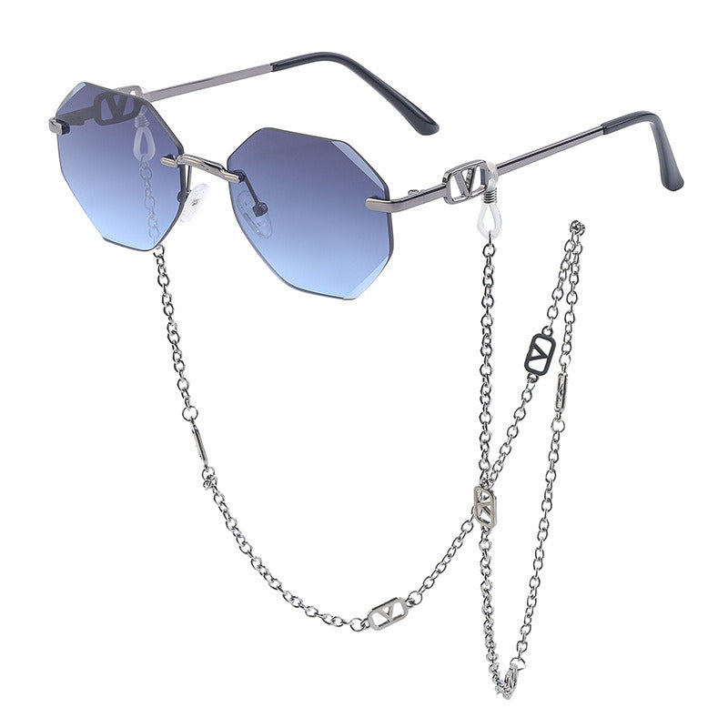 Korean Fashion Sunglasses Women Wholesale Explosive Frameless Framed Chain Sunglasses Trend New