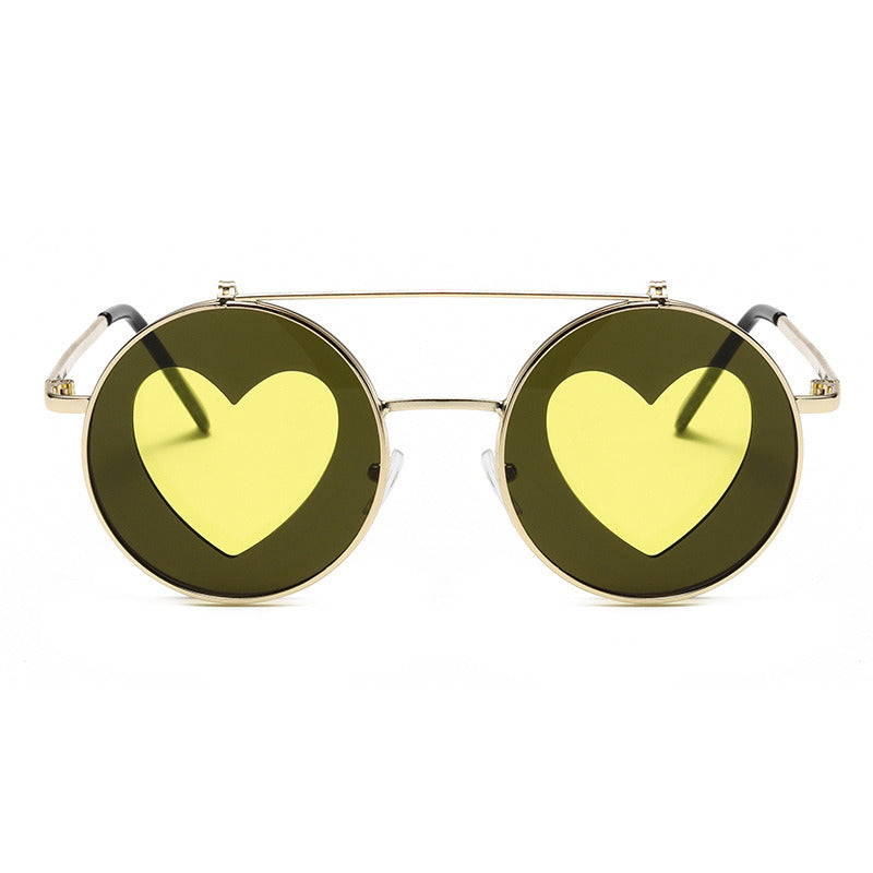 Personality flip sunglasses female love photo glasses retro round double layer sunglasses male