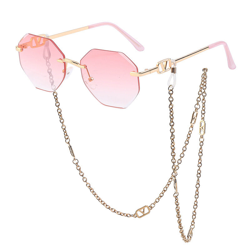 Korean Fashion Sunglasses Women Wholesale Explosive Frameless Framed Chain Sunglasses Trend New