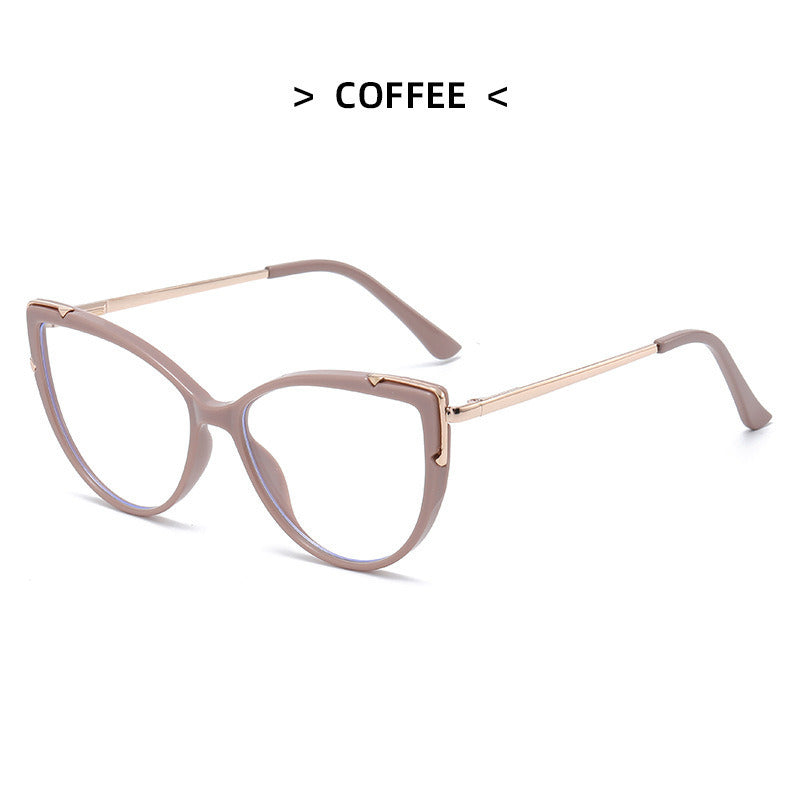 HD anti-blue light glasses frame trendy cat eye metal glasses frame flat mirror