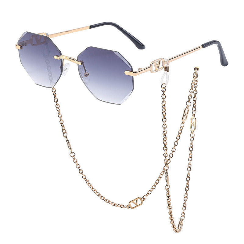 Korean Fashion Sunglasses Women Wholesale Explosive Frameless Framed Chain Sunglasses Trend New