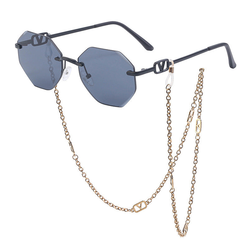 Korean Fashion Sunglasses Women Wholesale Explosive Frameless Framed Chain Sunglasses Trend New