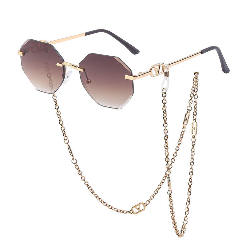 Korean Fashion Sunglasses Women Wholesale Explosive Frameless Framed Chain Sunglasses Trend New