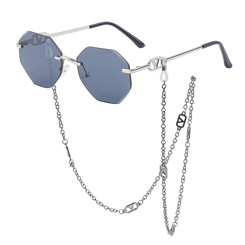 Korean Fashion Sunglasses Women Wholesale Explosive Frameless Framed Chain Sunglasses Trend New