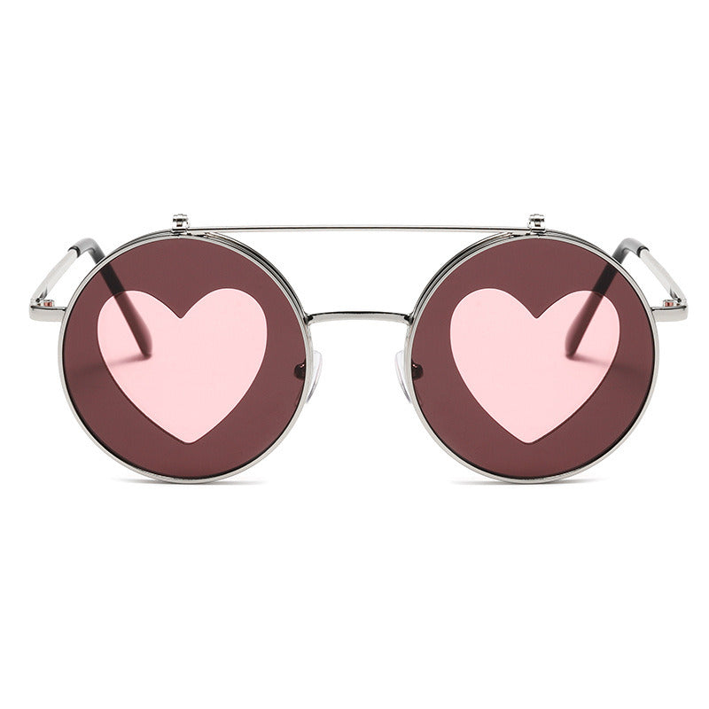 Personality flip sunglasses female love photo glasses retro round double layer sunglasses male