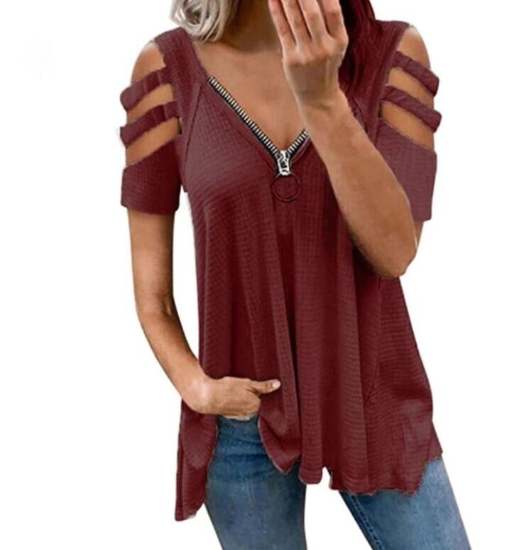 V-Neck Zipper T-Shirt, Multiple Colors